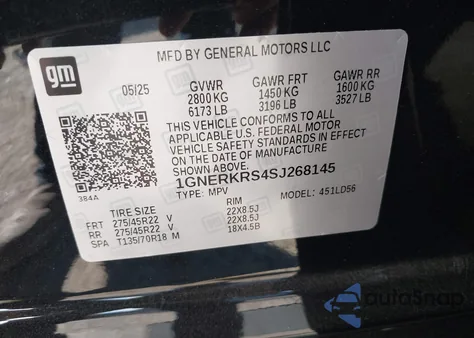 2025 Chevrolet Traverse Fwd High Country z USA, uszkodzony, nr VIN 1GNERKRS4SJ268145